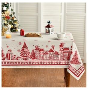 Beige Red Holiday Tablecloth Rectangular 52x70”